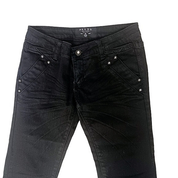 Prada BLACK Jeans MILANO Italy Sz 27  Embelished Jewels Pockets Straight Y2k - Picture 2 of 16